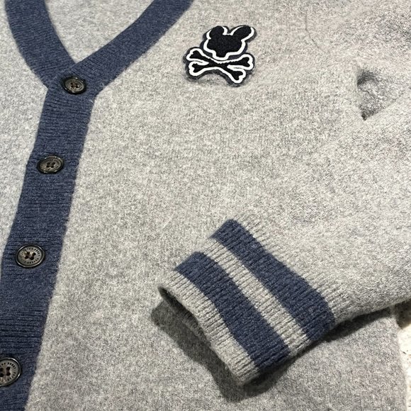 PSYCHO BUNNY Fulton Cardigan Sweater 498, Heather Grey Storm Skull Bunny, Unisex - Picture 4 of 16